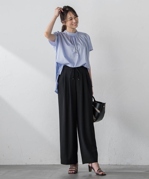 tシャツ ギャザーネックコットンカットソー「洗濯機で洗える」 レディース LAUTREAMONT tシャツ ギャザーネックコットンカットソー「洗濯機