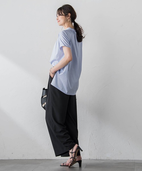 ギャザーネックコットンカットソー≪洗濯機で洗える≫ LAUTREAMONT tシャツ ギャザーネックコットンカットソー「洗濯機