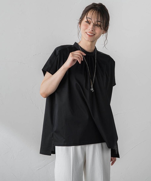 ギャザーネックコットンカットソー≪洗濯機で洗える≫ LAUTREAMONT tシャツ ギャザーネックコットンカットソー「洗濯機