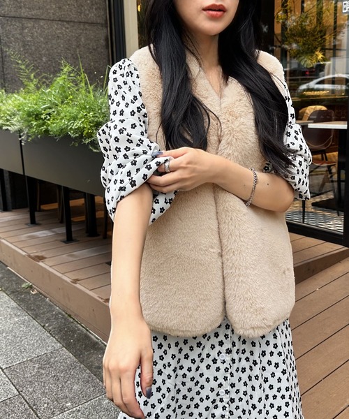 MILAE ベスト ジレ リバーシブルフェイクファーベスト レディース 