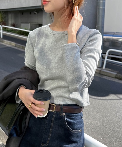 tシャツ テレコ リブ クルーネック トップス レディース andme tシャツ テレコリブショート丈クルーネックトップス