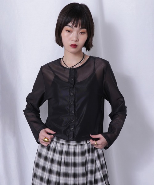 tシャツ (CREOLME)フロントボタンシアートップス レディース
