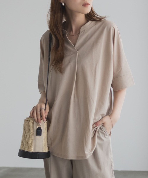NAVY tシャツ NAVY SARARI 接触冷感 スキッパー5分袖ブラウス