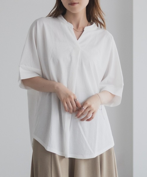 NAVY tシャツ NAVY SARARI 接触冷感 スキッパー5分袖ブラウス