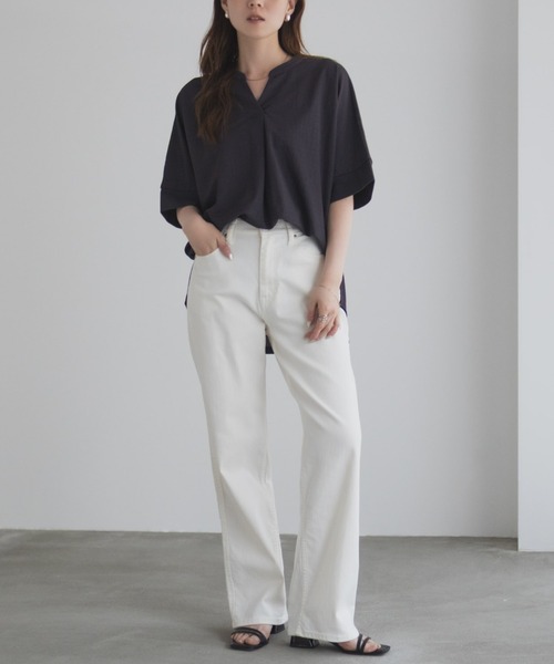 NAVY tシャツ NAVY SARARI 接触冷感 スキッパー5分袖ブラウス