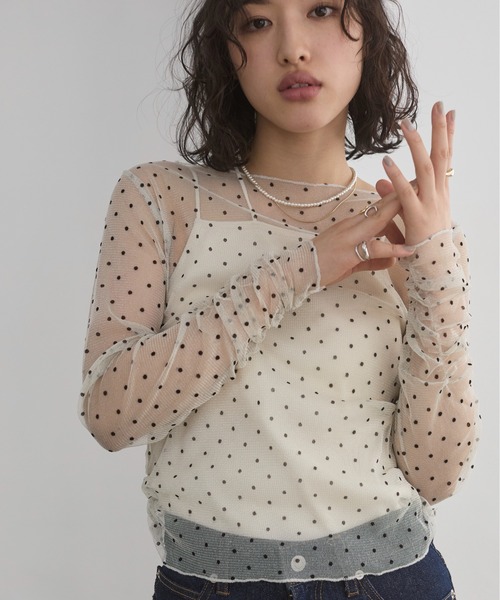ANGIE tシャツ フロッキー ドット チュール シアー トップス