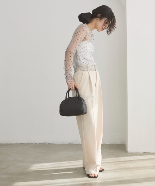 【美品】 ANAYI シアートップス　ドット　フロッキー　ブラック ANGIE tシャツ フロッキー ドット チュール シアー トップス