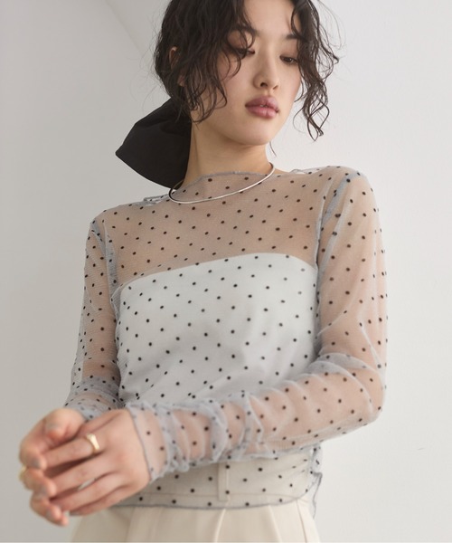 ANGIE tシャツ フロッキー ドット チュール シアー トップス