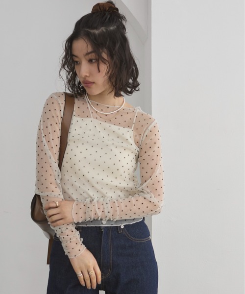 ANGIE tシャツ フロッキー ドット チュール シアー トップス