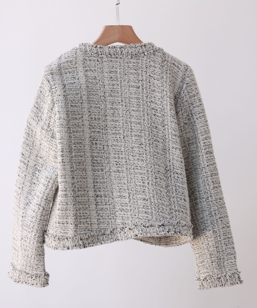 「SAISON DE PAPILLON」 ツイードジャケット M ホワイト×ブラック レディース_画像3