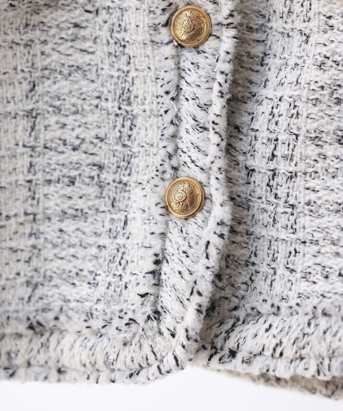「SAISON DE PAPILLON」 ツイードジャケット M ホワイト×ブラック レディース_画像8