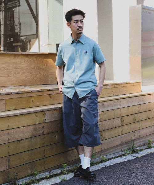 FRED PERRY ハーフジップ 半袖 鹿の子 FRED PERRY メンズ フレッドペリー ライン入り鹿の子ポロシャツ