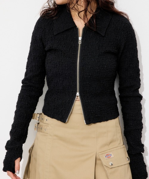 SLY tシャツ FRONT ZIP JQ TOPS フロントジップ ジャガード