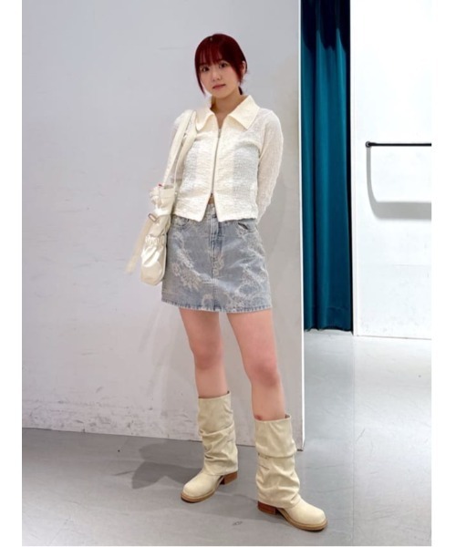 ヴィーガンレザーフロントジップトップス SLY tシャツ FRONT ZIP JQ TOPS フロントジップ ジャガード