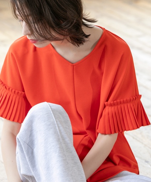 OPAQUE.CLIP tシャツ 袖プリーツドッキングプルオーバー