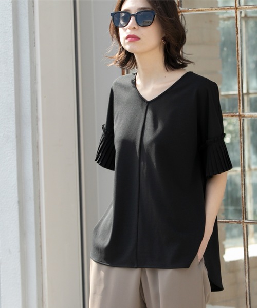 OPAQUE.CLIP tシャツ 袖プリーツドッキングプルオーバー