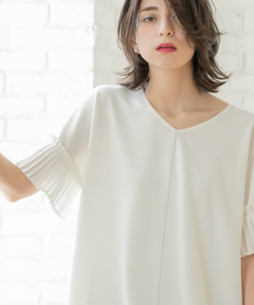 OPAQUE.CLIP tシャツ 袖プリーツドッキングプルオーバー