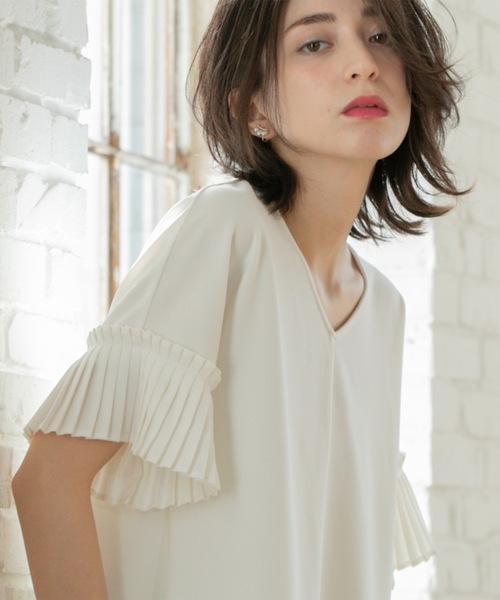 OPAQUE.CLIP tシャツ 袖プリーツドッキングプルオーバー