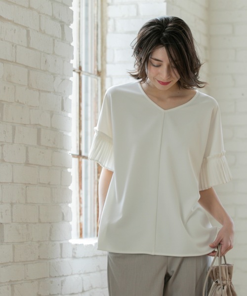 OPAQUE.CLIP tシャツ 袖プリーツドッキングプルオーバー