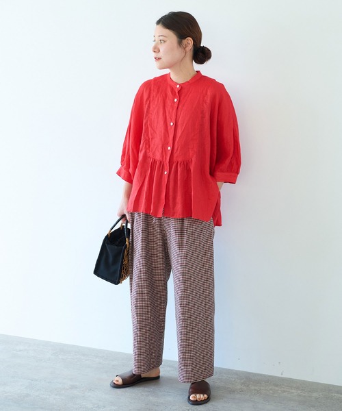 yuni パンツ コットンキュプラリネン チェック レディース