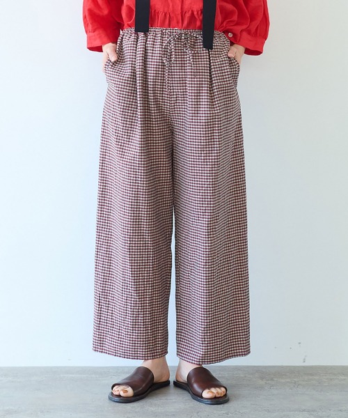 yuni パンツ コットンキュプラリネン チェック レディース