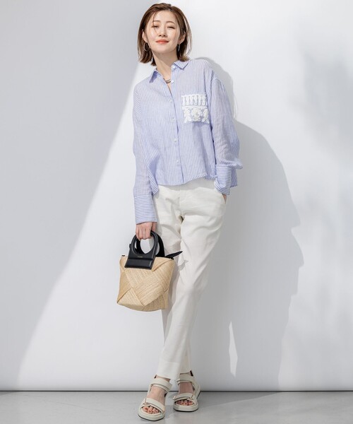 ブラウス シャツ 「洗える」LIBECO クロップド シャツ レディース 23区 ブラウス シャツ 「洗える」LIBECO クロップド レディース