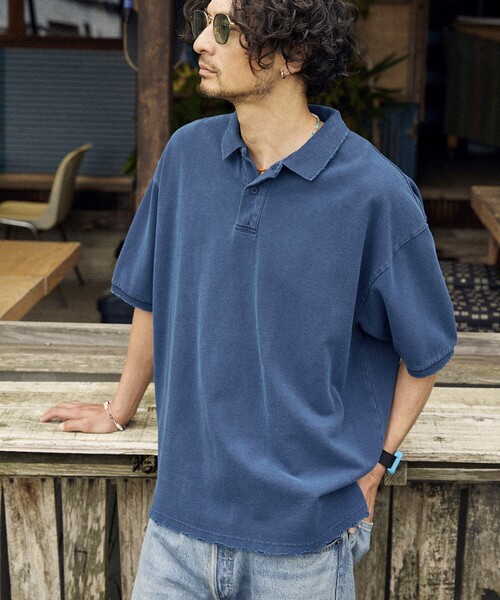 【最高デザイン】カラー　ワンポイント刺繍ロゴ入　オーバーサイズポロシャツ　3 Firsthand ポロシャツ Firsthand/ファーストハンド ダメージ加工