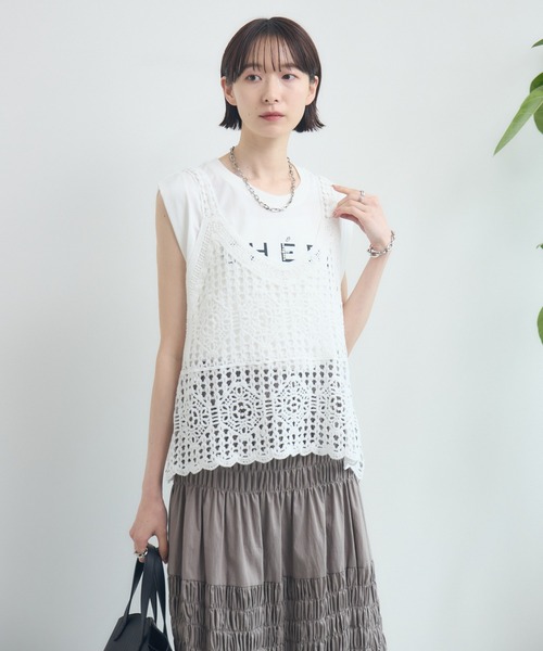 Paradise Picnic ベスト ジレ 刺繍レースキャミ レディース