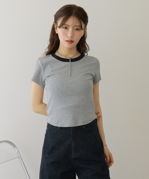 tシャツ 半袖 lib crew neck ringer tee /配色 リブ リンガーTシャツ