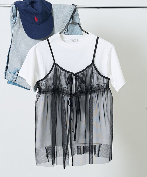 tシャツ チュール×麻タッチビスチェセットトップス レディース 楽天市場】【 2点セット 】 チュール トップス × 麻タッチ