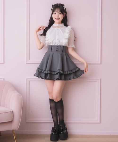 ROJITA スカート バラ釦ポイントダブルフレアスカパン