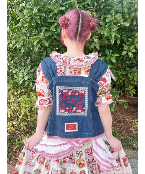 ピンクハウスチェリープリントパッチワーク風ワンピース PINK HOUSE ワンピース チェリープリントパッチワーク風