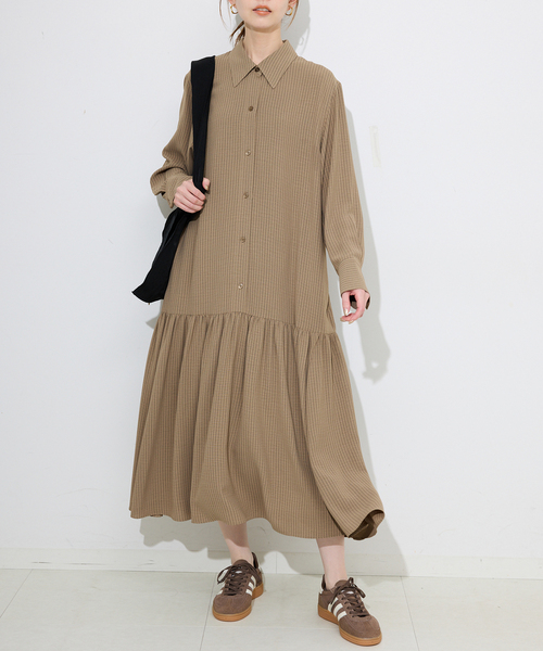【新品未使用品】SLOBE IENA ストライプ シャツワンピース　FREE セール】マルチストライプシャツワンピース◇（ワンピース