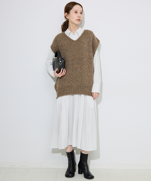 SLOBE IENA ワンピース チョークストライプティアードシャツ