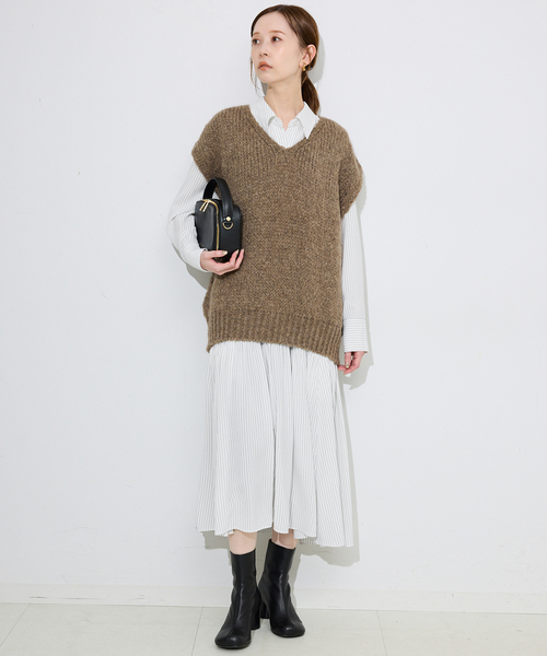 SLOBE IENA ワンピース チョークストライプティアードシャツ