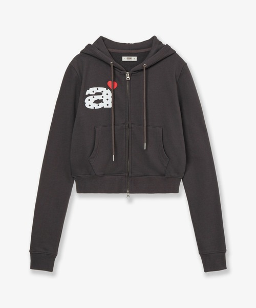 aeae パーカー DOT SMALL LETTER CROP HOOD ZIP UP レディース