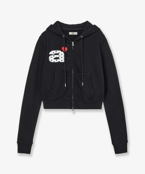 aeae ジップパーカー aeae パーカー DOT SMALL LETTER CROP HOOD ZIP UP レディース