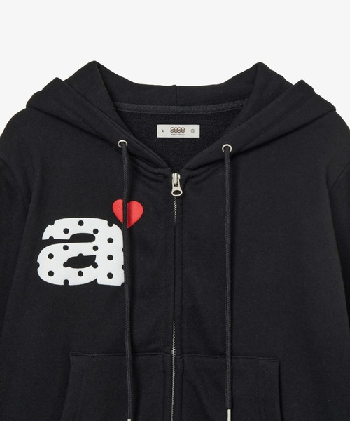 aeae ブラックパーカー aeae パーカー DOT SMALL LETTER CROP HOOD ZIP UP レディース