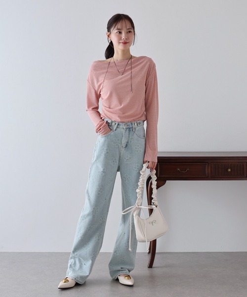 [BLUEEAST] обработка Denim брюки LARGE голубой женский 