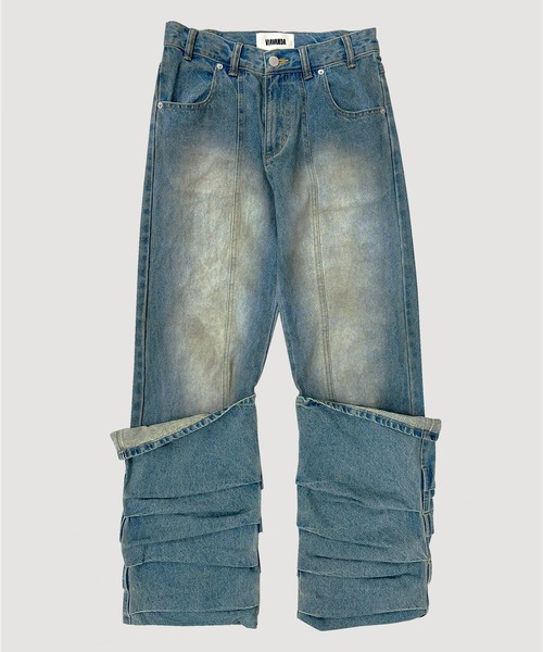 VIAVANDA ワイドパンツ ジーンズ デニム デニムパンツ OVERLAP TUCK