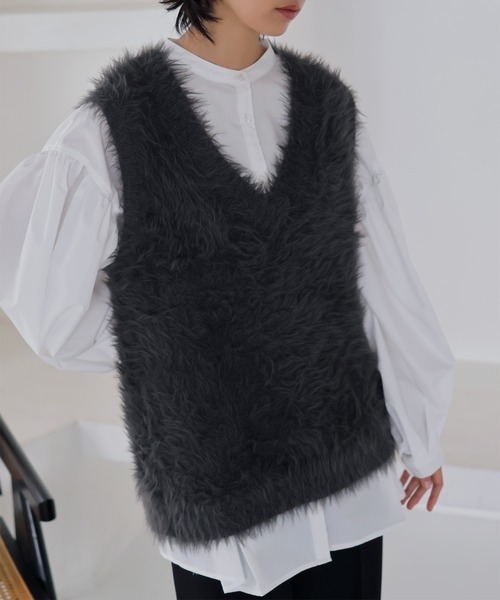 「LIAN」 ニットベスト FREE チャコールグレー レディース_画像3