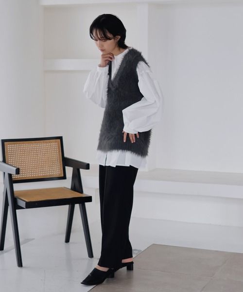 「LIAN」 ニットベスト FREE チャコールグレー レディース_画像4