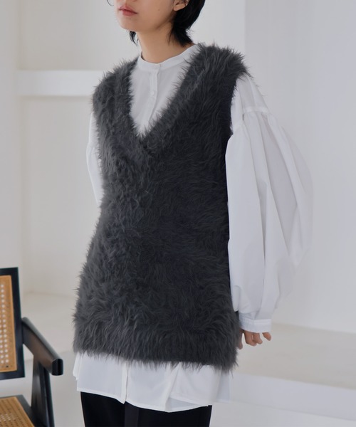 「LIAN」 ニットベスト FREE チャコールグレー レディース_画像5