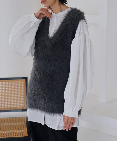 「LIAN」 ニットベスト FREE チャコールグレー レディース_画像7