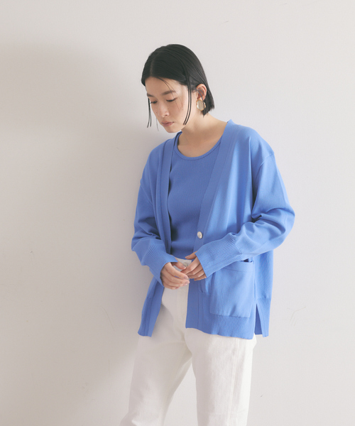 「qualite」 ニットカーディガン フリー ブルー レディース_画像9