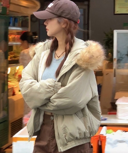 ダウンコート ダウンジャケット 裏ボア フェイクファーフード付き