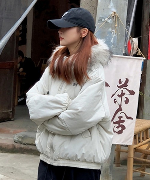 ダウンコート ダウンジャケット 裏ボア フェイクファーフード付き