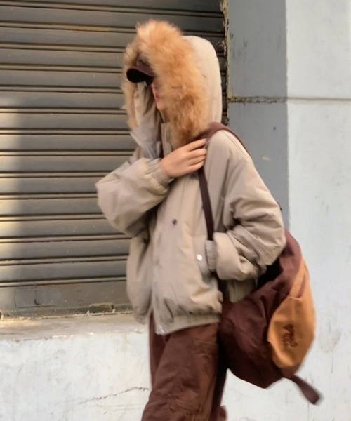 ダウンコート ダウンジャケット 裏ボア フェイクファーフード付き