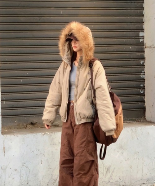 ファー付きベージュダウンジャケット DANTON/FAKE FUR HOODED DOWN JACKET｜Daytona Park(FREAK'S STORE公式