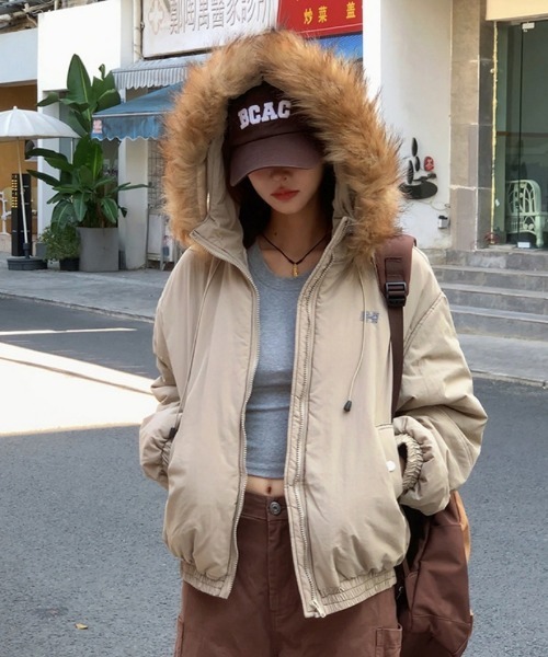 ダウンコート ダウンジャケット 裏ボア フェイクファーフード付き